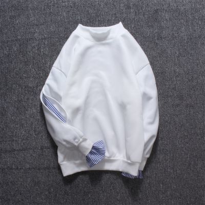 2018港风套头卫衣男秋季条纹拼接长袖假两件破?#33905;?#38386;青少年衣服潮