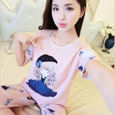 时尚套装女夏女装雪纺阔腿裤件套潮女生短裤女式睡衣夏天纯棉冰丝