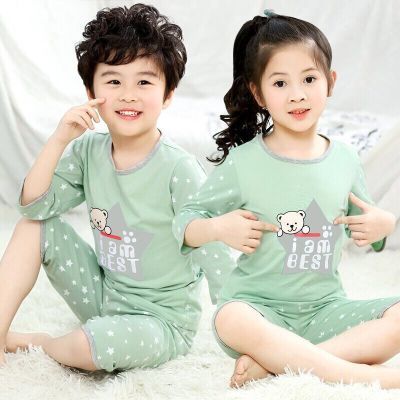 旗袍儿童女大装夏裙子女童秋装套装时尚睡衣女夏棉绸长袖长裤儿童