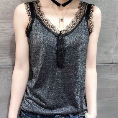 【80-200斤】大码女装蕾丝花边V领吊带背心女性感胖mm打底衫上衣
