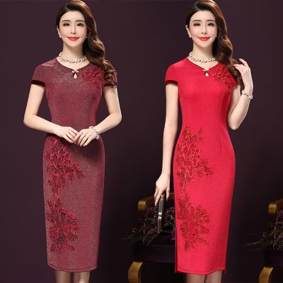 棉绸连衣裙中长款婚纱礼服新娘裹认业服礼服裙学生旗袍裙子裙流苏