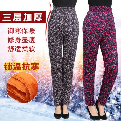 中老年驼绒棉裤男女高腰宽松加绒加厚老人奶奶三层保暖裤冬季大码