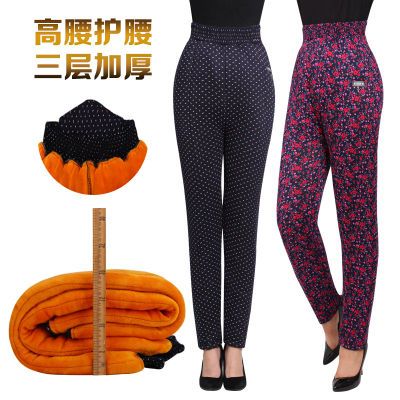 中老年驼绒棉裤女加绒三层加厚高腰冬季老年人大码保暖裤男棉裤