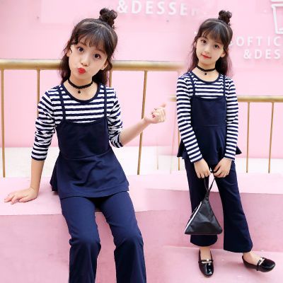 2018春秋新款女童纯棉套装时尚韩版小女孩长袖喇叭裤休闲两件套潮