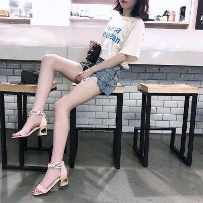 2018春季新款女鞋绒面2018年夏季镂空跟凉靴一字式扣带中