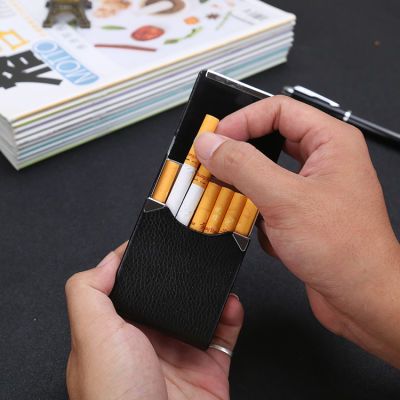 新款超薄便攜迷你煙盒7支裝商務時尚個性不銹鋼貼皮煙盒控煙煙具