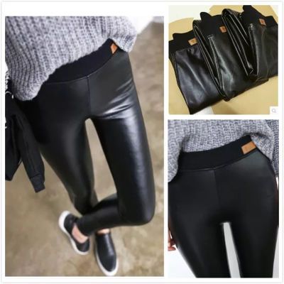 秋冬哑光pu皮裤女外穿加绒小猫高腰显瘦亚光紧身?#27431;?#23567;脚裤打底裤