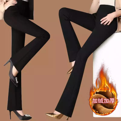 加绒加厚外穿打底裤女秋冬外穿大码高腰显瘦弹力保暖微喇叭裤西裤