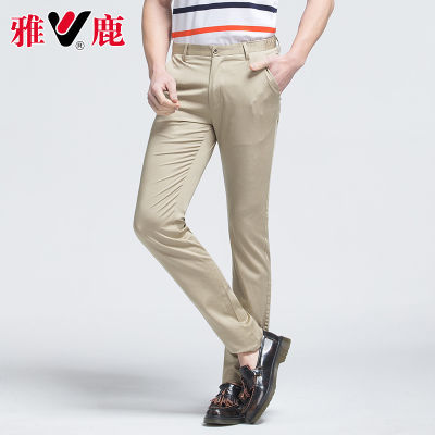 【雅鹿正品】2018秋季新品商务休闲男士纯色休闲裤直筒弹力西裤