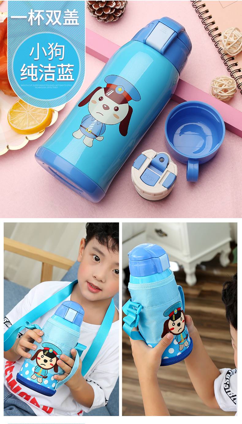 儿童保温杯带吸管两用小学生水壶宝宝不锈钢防摔水杯单盖可爱卡通
