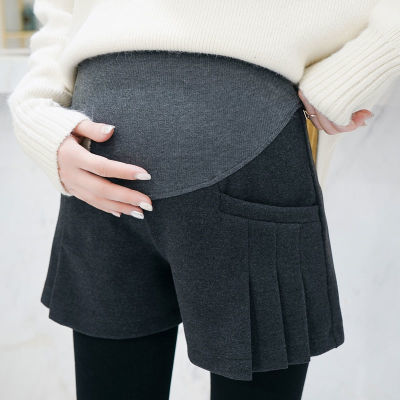孕妇短裤春秋2018新款外穿潮妈怀孕期毛呢靴裤阔腿秋冬装打底裤子