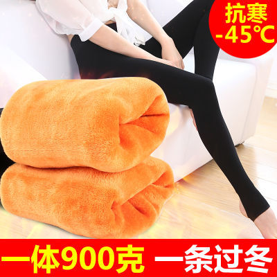 冬季加绒加厚打底裤女外穿高腰踩脚一体裤保暖裤加大码女特厚棉裤