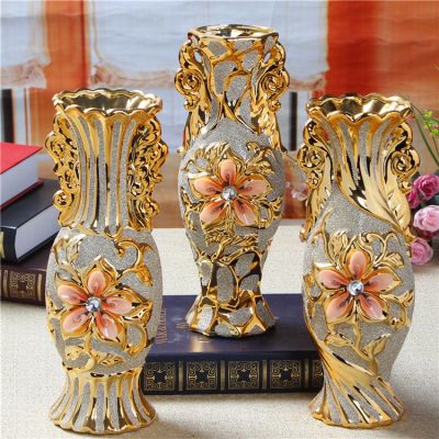 客厅欧式电镀花瓶陶瓷工艺品摆件结婚装饰插干花开业礼品家居软装