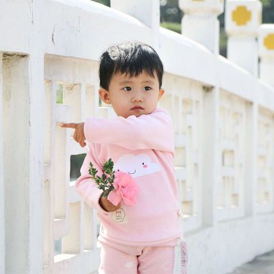 儿童加绒内衣云朵加厚保暖宝宝内衣裤小猫套装韩版家居服两件套