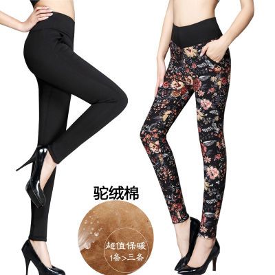 棉裤女冬加绒中老年人加厚高腰保暖裤外穿驼绒棉裤宽松大码