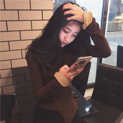 秋装新款韩版上衣女纯色T恤修身显瘦长袖复古百搭荷叶袖打底衫潮