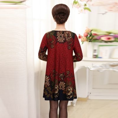 2018新款秋装妈妈连衣裙时尚婚礼服中老年女装中长款打底衫40-50