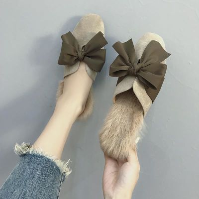 网红拖鞋女秋外穿2018新款韩版百搭欧洲站半拖包头时尚毛毛穆勒鞋