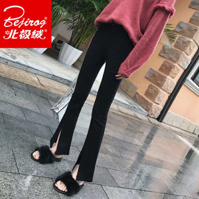 【北极绒】2018新款开叉九分裤高腰外穿薄款打底裤喇叭裤女春秋