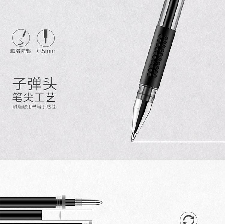 多规格中性笔黑色笔芯碳素0.5mm学生考试学习用品办公水性签字笔