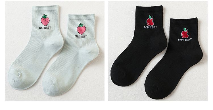 【5双】四季款可爱袜子女士中筒袜运动防臭学院风水果女袜秋冬
