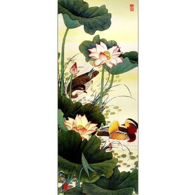 鸳鸯戏水海报画荷叶莲花花鸟动物装饰墙画壁纸中堂画儿童房贴图89