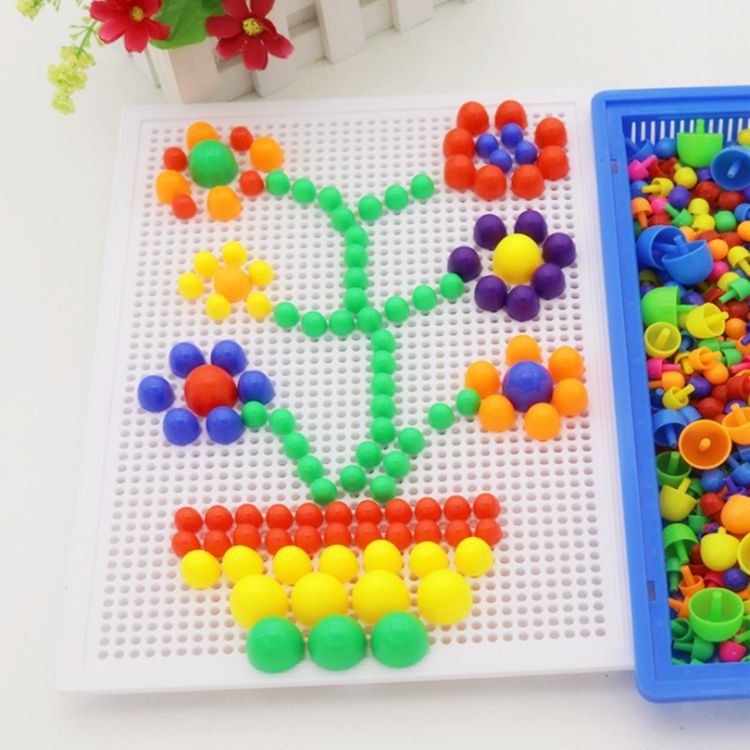 创意百变蘑菇钉拼图画板儿童益智拼插积木小孩玩具幼儿园宝宝手工