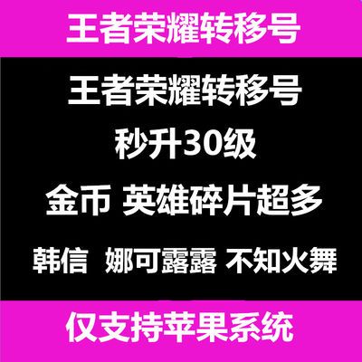 王者荣耀代练角色转移号ios新区秒升30级苹果150级韩信铭文碎片金