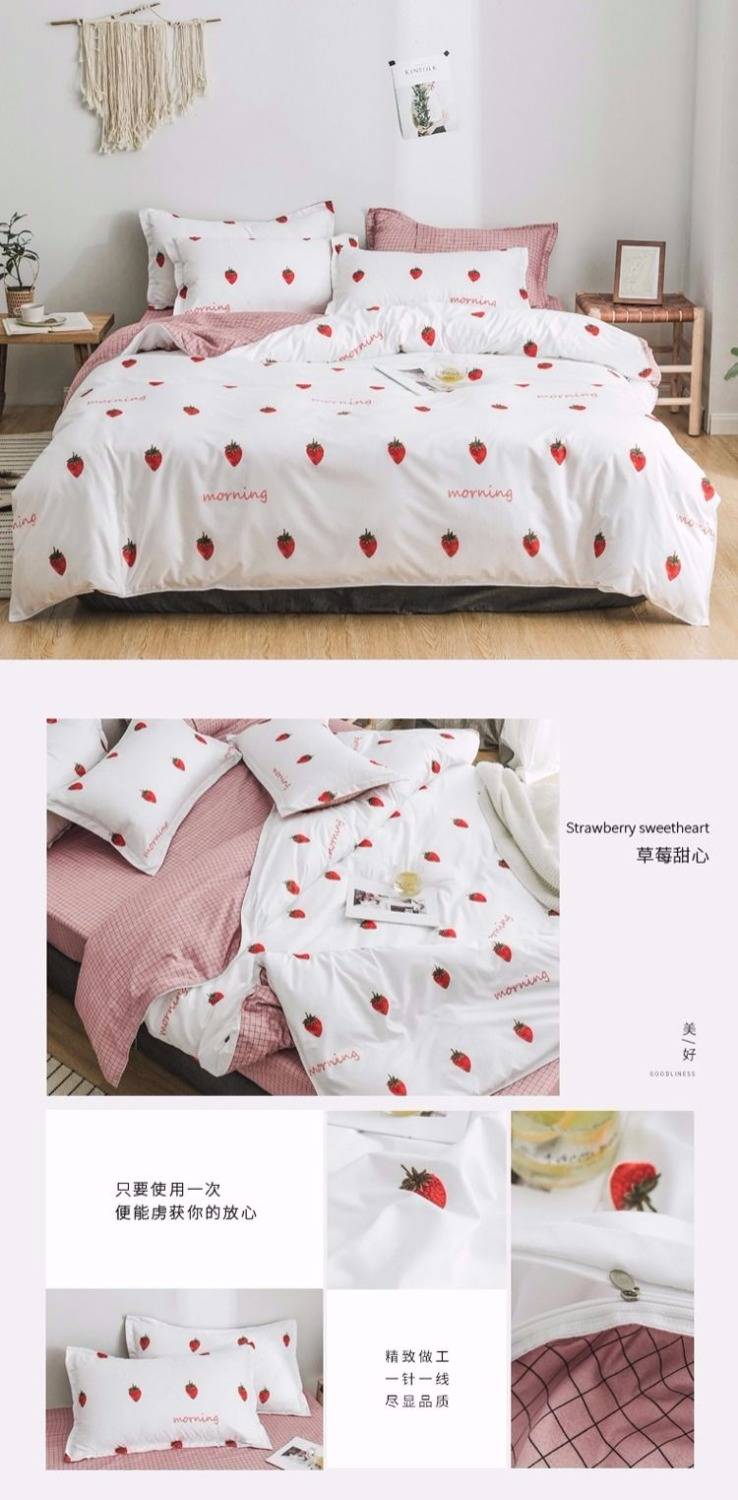 【阿玛依】ins网红卡通四件套床上用品 仿纯棉三件套床单被套学生