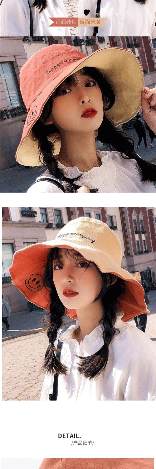 帽子女渔夫帽韩版学生春夏百搭遮阳帽子双面戴防紫外线防晒遮阳帽