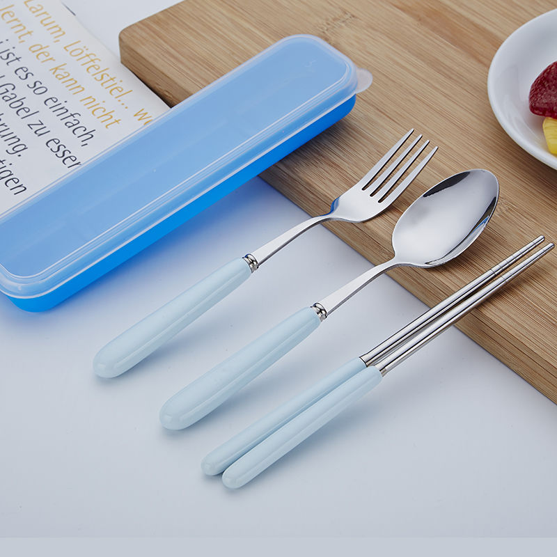 陶瓷不锈钢餐具韩版四件套筷子勺子叉子套装学生户外旅游便携餐具