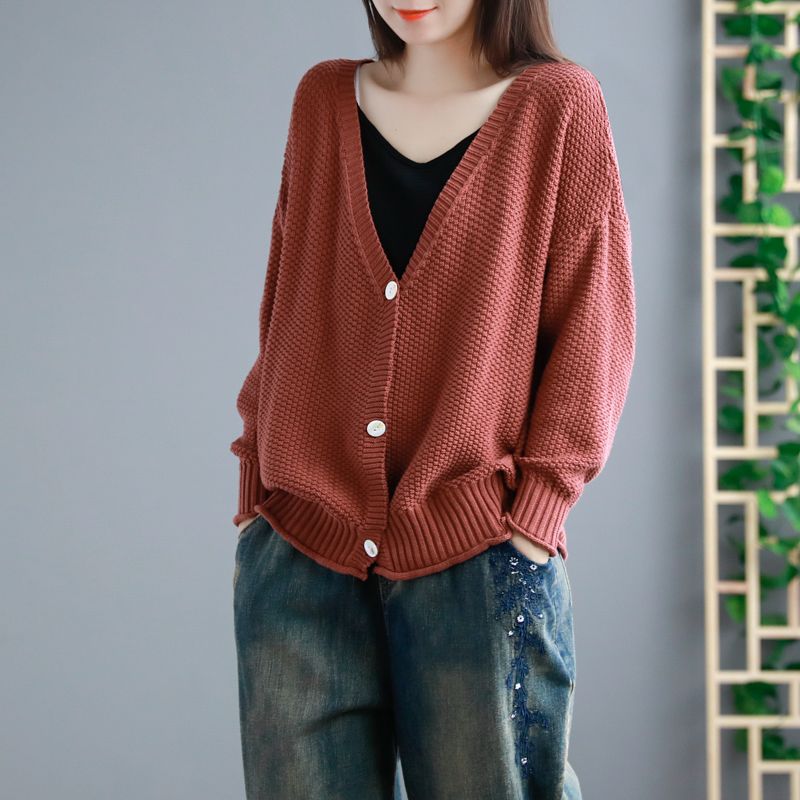 网红外套女2019早秋新款毛衣针织开衫韩版小清新纽扣毛衣外搭上衣