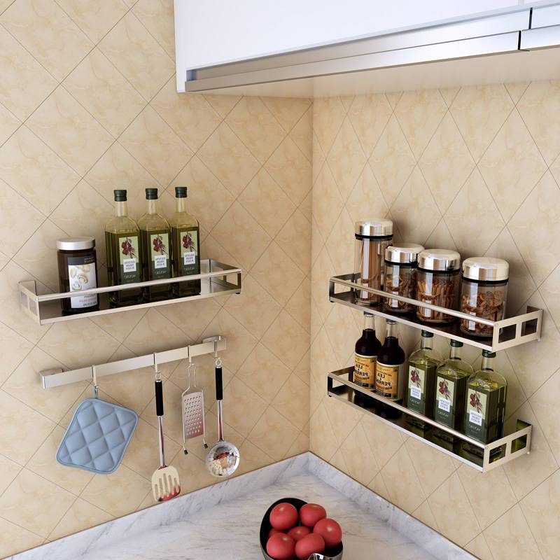 厨房调料置物架不锈钢浴室壁挂架式免打孔调味品油盐酱醋收纳挂架