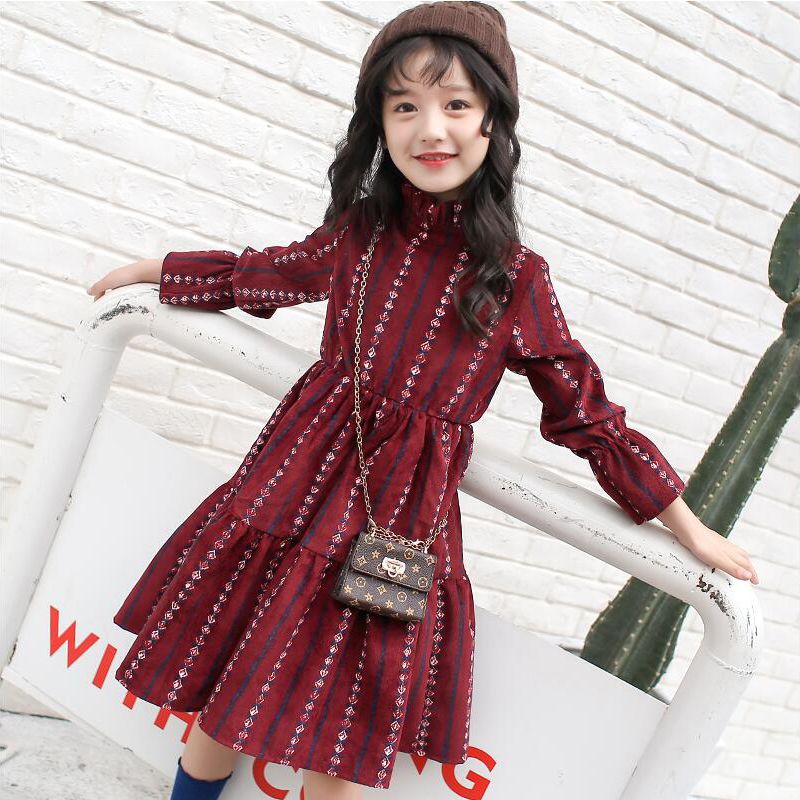 2019新款女童装儿童秋装加绒加厚裙子女孩中大童冬季公主连衣裙