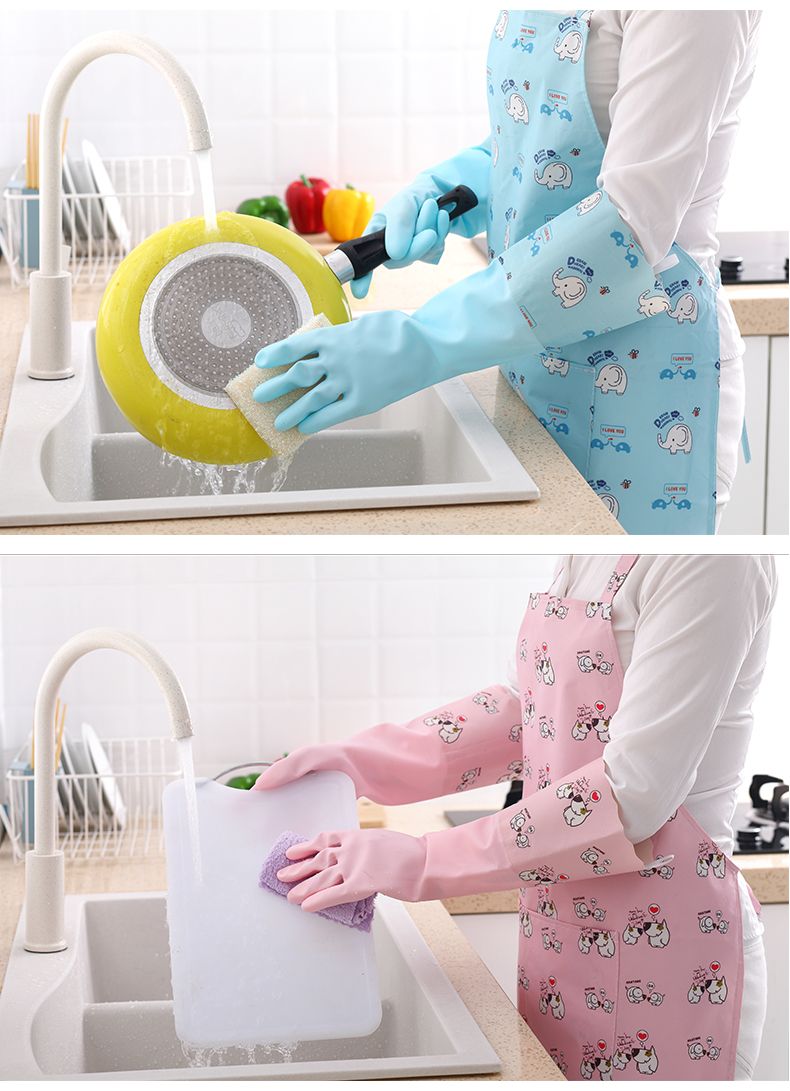 四季厨房家务洗碗手套清洁薄款防水耐用洗衣防水加长胶皮加绒加厚