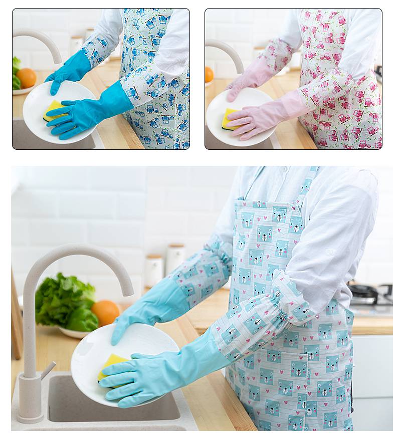 四季厨房家务洗碗手套清洁薄款防水耐用洗衣防水加长胶皮加绒加厚
