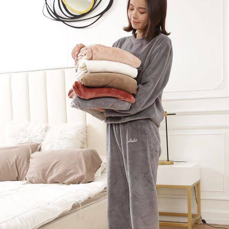 650克加厚珊瑚绒睡衣女秋冬季韩版学生长袖法兰绒暖暖家居服套装