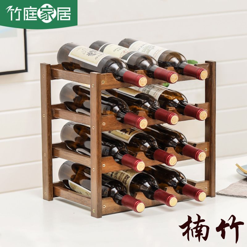 竹庭红酒架餐厅酒柜小型简约桌上葡萄酒架子实木摆酒架置物架家用