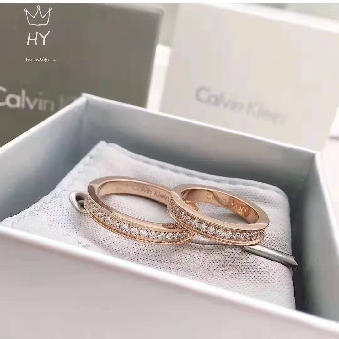 小ck戒指情侣对戒满天星男女士素圈玫瑰金闺蜜简约钛钢一对情侣款