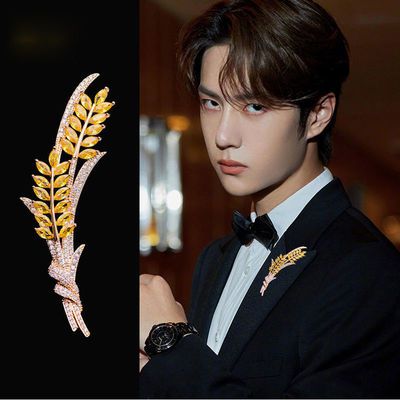 時尚設計師金色麥穗胸花男士西裝胸針高檔奢華女大衣別針領針裝飾