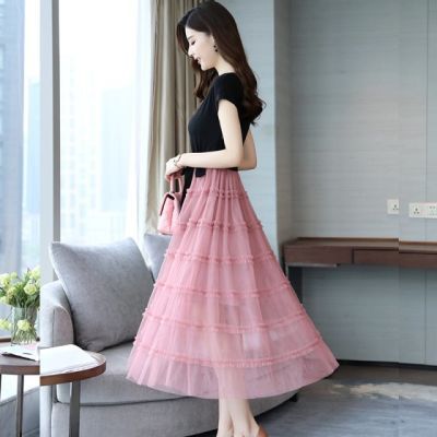 【尚维洛】网纱连衣裙女夏新款中长款韩版气质修身显瘦收腰裙子女