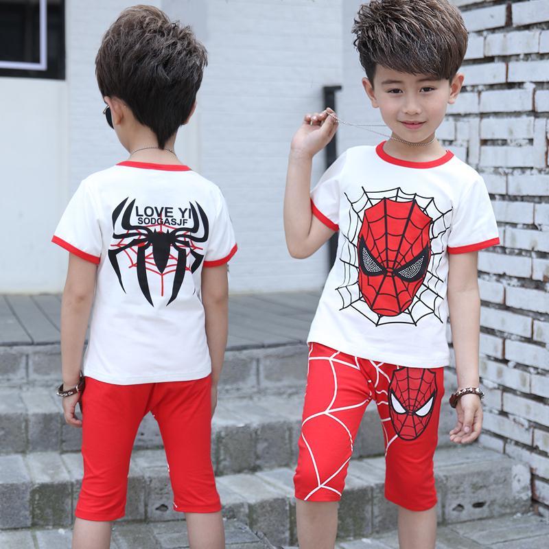 BOYS SPIDERMAN clothes summer suit new children's clothes children's handsome baby short sleeve two piece set fashion