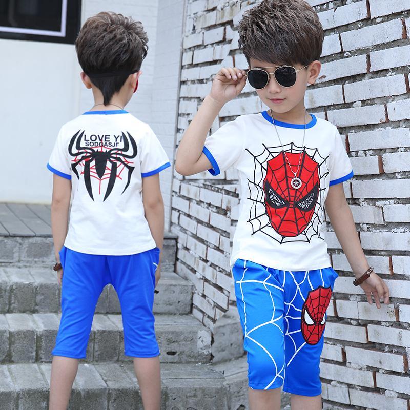 BOYS SPIDERMAN clothes summer suit new children's clothes children's handsome baby short sleeve two piece set fashion