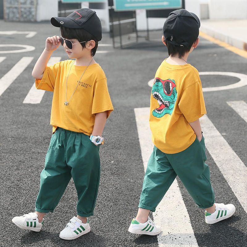 Children's wear boys' suit summer wear new fashion Zhongda children's Korean version handsome leisure short sleeve two piece set