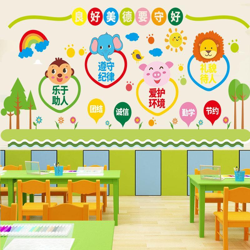 幼儿园主题墙纸贴画壁纸自粘装饰布置班级教室文化墙宝宝礼仪早教