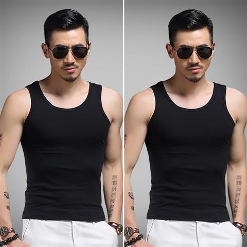 [2pcs] modal crew neck men's Vest pure cotton summer ice silk breathable sports tight sleeveless cantilevered fitness