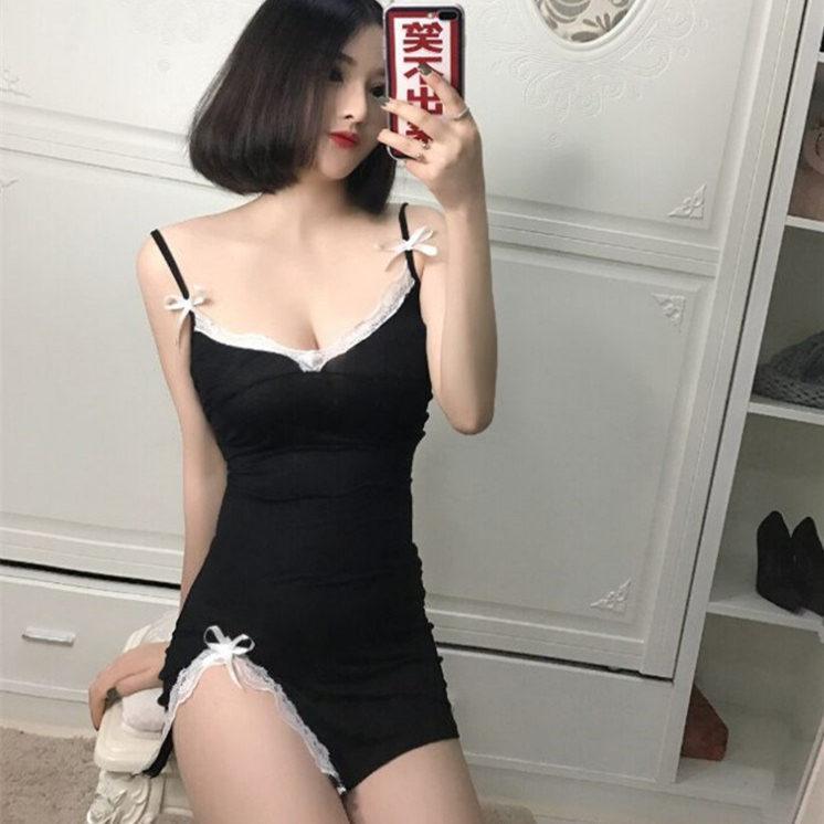 Bed hot seduction lace passion tease fun pajamas close fitting sling bra sexy nightgown woman Xia Jisao