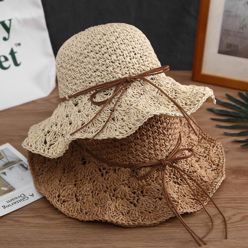 Sun cool hat lady's summer outing sunshade beach straw hat cover face anti ultraviolet versatile hat sunscreen straw woven