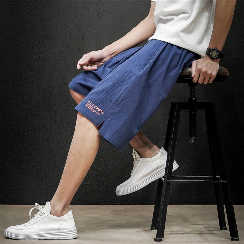 Japanese cotton and hemp sports shorts in summer men's plus large size loose and fat trend versatile casual thin Capris