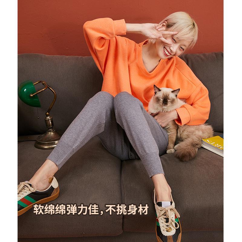 75671-春季新款束脚女高腰裤子弹力针织宽松显瘦小个子哈伦奶奶裤-详情图